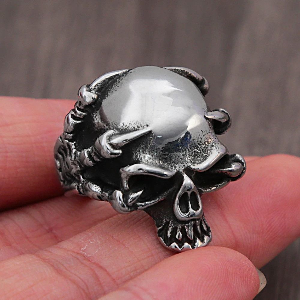 Vintage Gothic Dragon Claw Skull Ring Size ONE SIZE - 2 Thumbnail