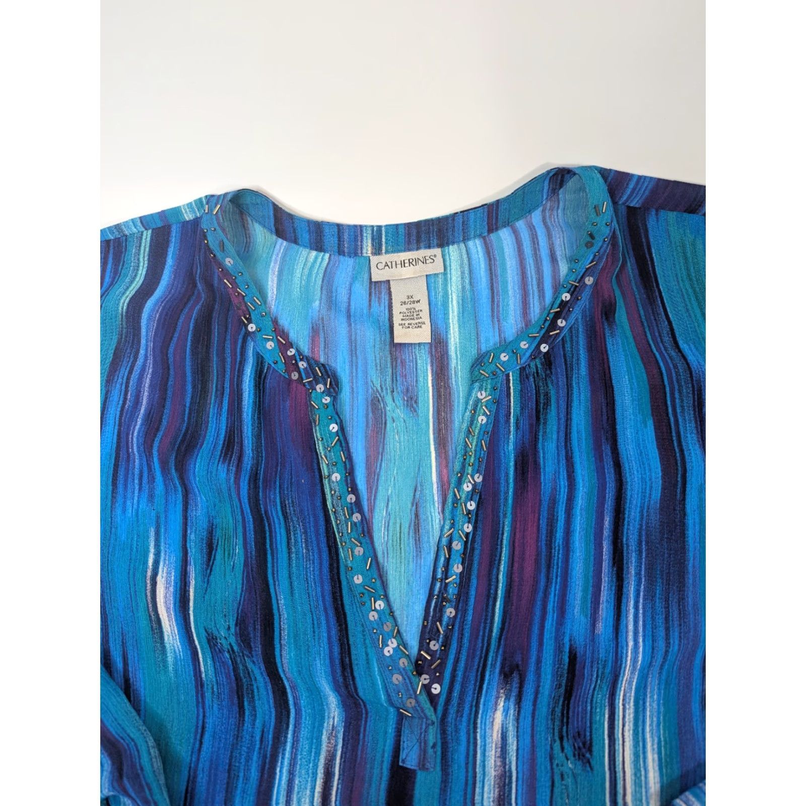 Vintage Catherines Boho Beaded Tunic Top Sheer Flowy Asymmetric Plus 3X 26/28W Festival Shirt Women Mens? Size XXL / US 16-18 / IT 52-54 - 7 Thumbnail