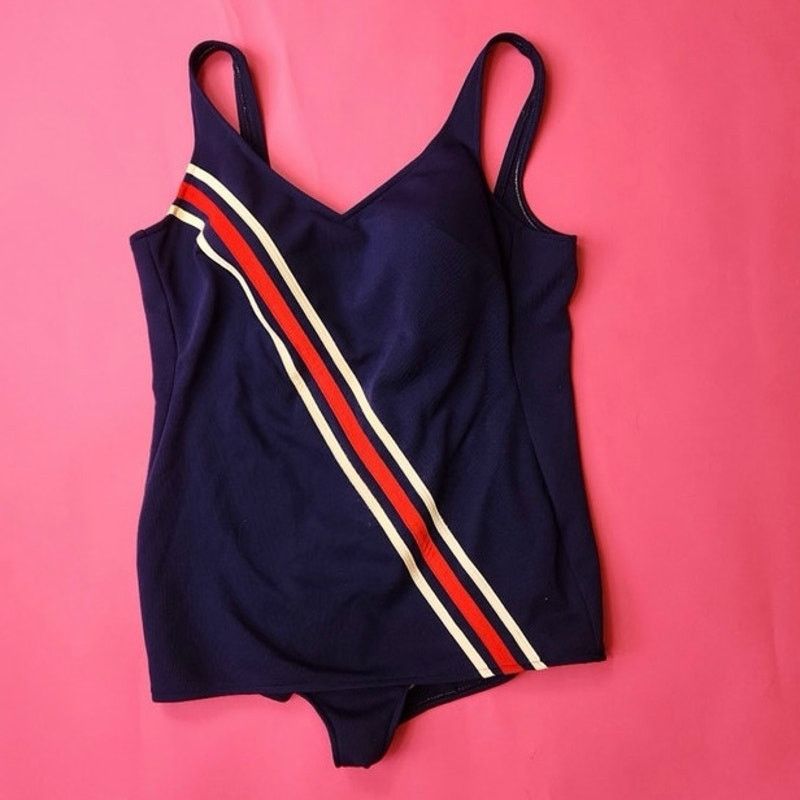 Vintage Vintage 50s Robby Len Blue Red One Piece Suit Swim Large Med Size US 40 / EU 56 - 1 Thumbnail