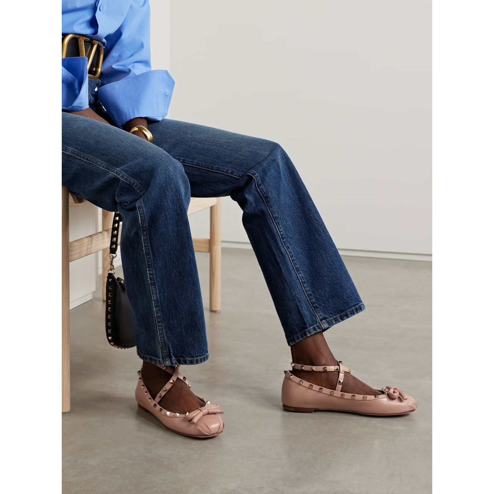 Valentino Valentino Rockstud Nude Leather Stud Ankle Strap Ballerina Size US 12 / IT 42 - 7 Thumbnail