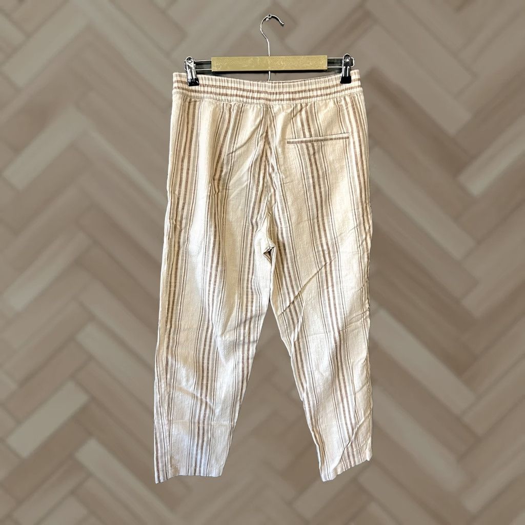 Zara Zara Womens Brown Striped Linen Pullon Stretch Fit Pants Wide Leg Size M Casual Cropped Womens Brown Striped Linen Pants Wide-Leg M Size 32" / US 10 / IT 46 - 1 Thumbnail