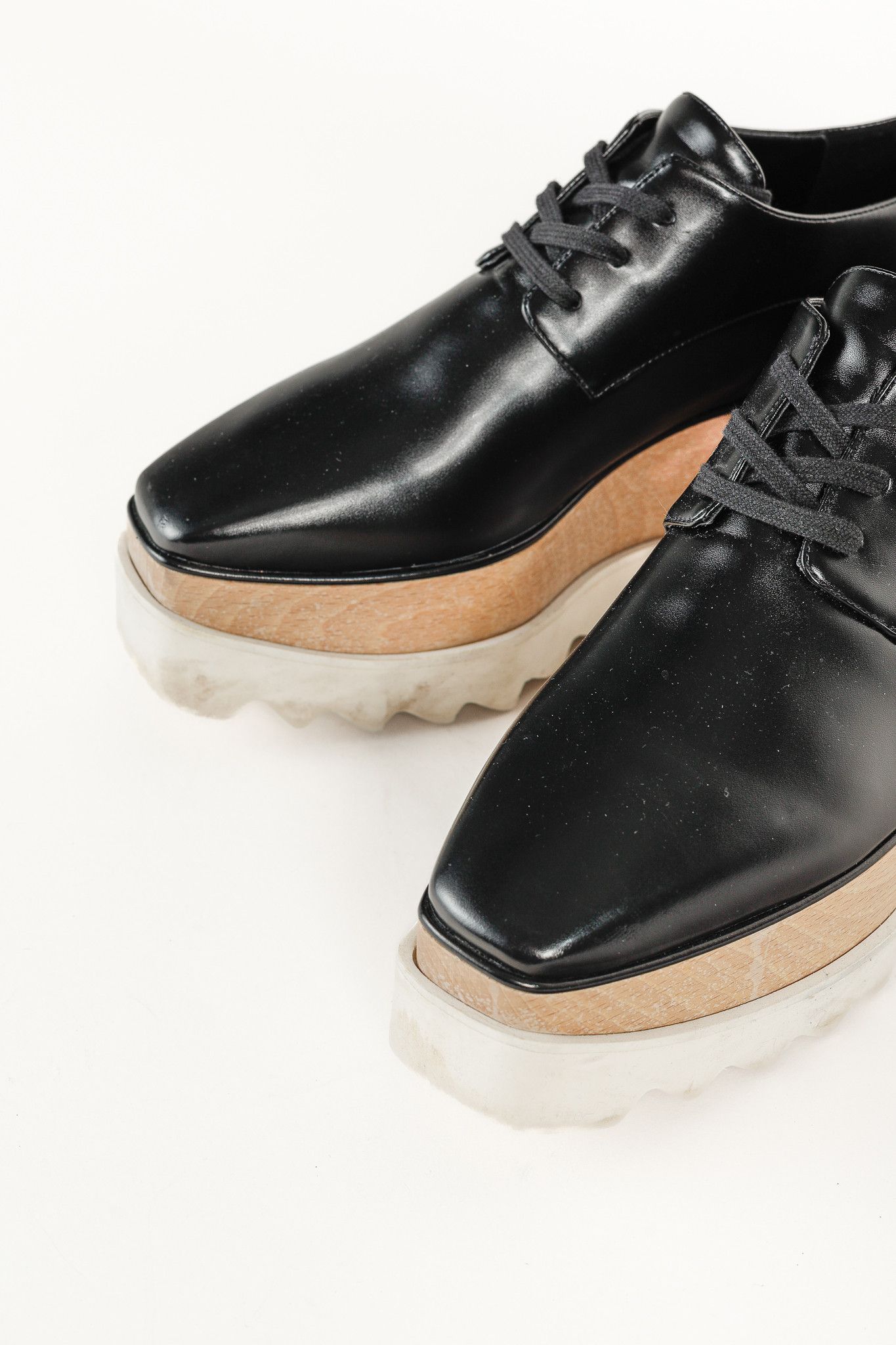 Stella McCartney Stella McCartney Elyse Black Vegan-Leather Lace-Up Platforms Size US 7.5 / IT 37.5 - 6 Thumbnail