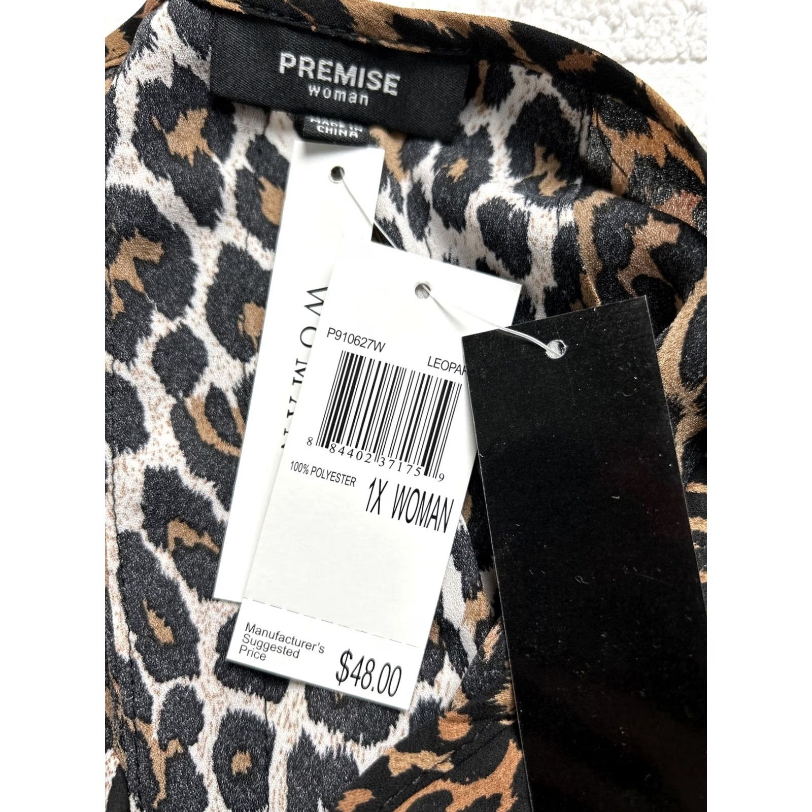 Vintage PREMISE Leopard Print Boat Neck Chiffon Tunic Top 1X Women's Short Sleeve New Size XL / US 12-14 / IT 48-50 - 3 Thumbnail