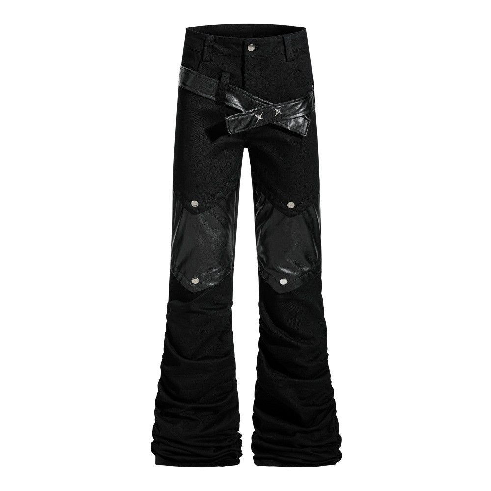 Vintage Men's PU leather patchwork hippie trendy flared pants Size US 32 / EU 48 - 1 Thumbnail