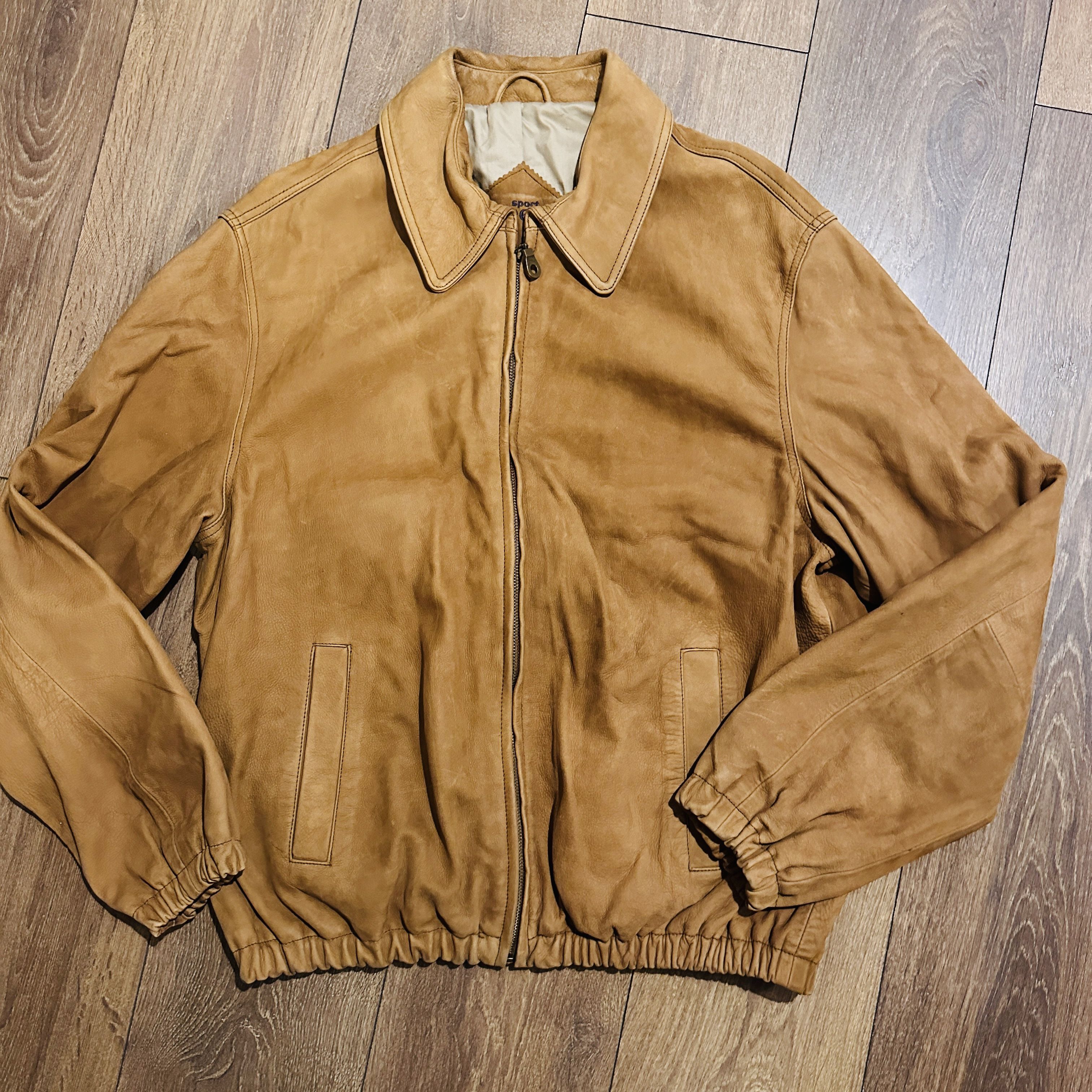 Other Vintage Tan 100% Leather Bomber Jacket Men’s Large Retro Size US L / EU 52-54 / 3 - 1 Thumbnail