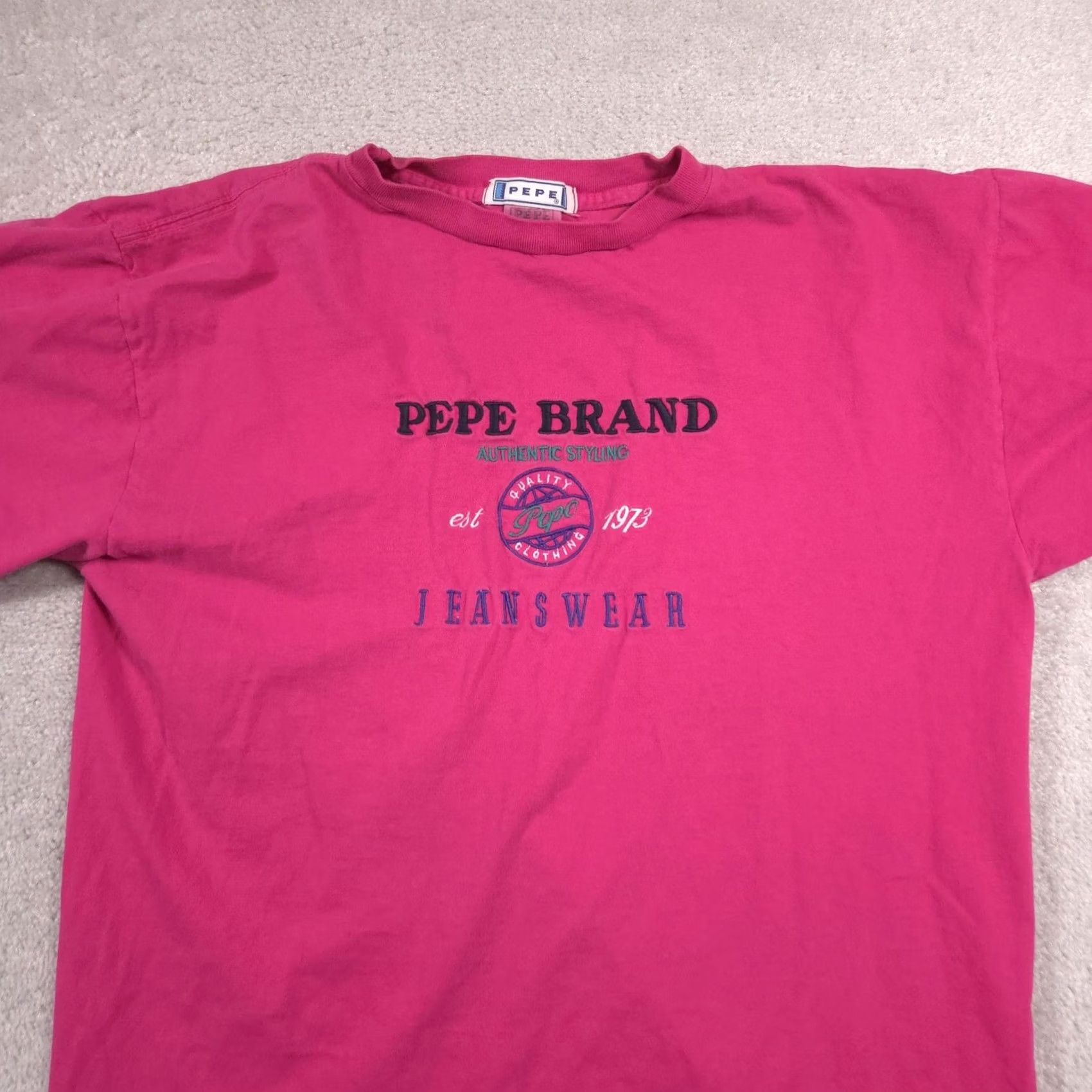 J Brand VINTAGE Pepe Brand Shirt Mens XL Pink Graphic Logo Tee Made USA 90s Jeanswear Size US XL / EU 56 / 4 - 3 Thumbnail