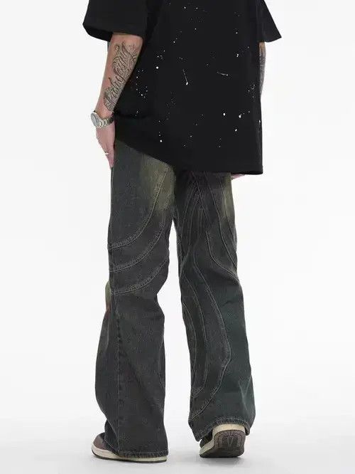 VIBE Vintage Washed Graffiti Micro Flared Heavy Duty Jeans Size US 32 / EU 48 - 2 Thumbnail