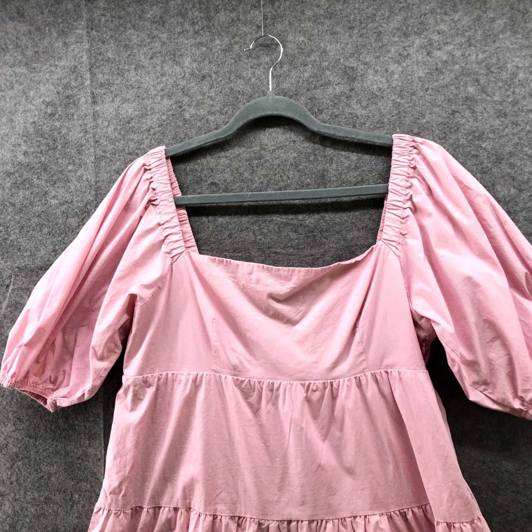 Vintage Wayf Square Neck Mini Dress Womens XL Pink Puff Sleeve Tiered Cotton Blend Smock Dress Size XL / US 12-14 / IT 48-50 - 3 Thumbnail