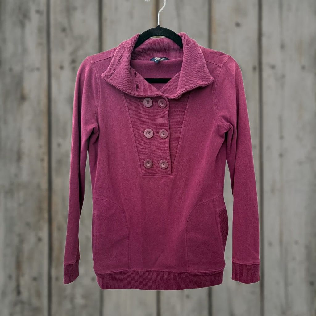 Banana Republic VINTAGE Banana Republic Purple Cotton Button Pullover Sweater Pockets Small Women S Regular Pullover Size S / US 4 / IT 40 - 1 Thumbnail