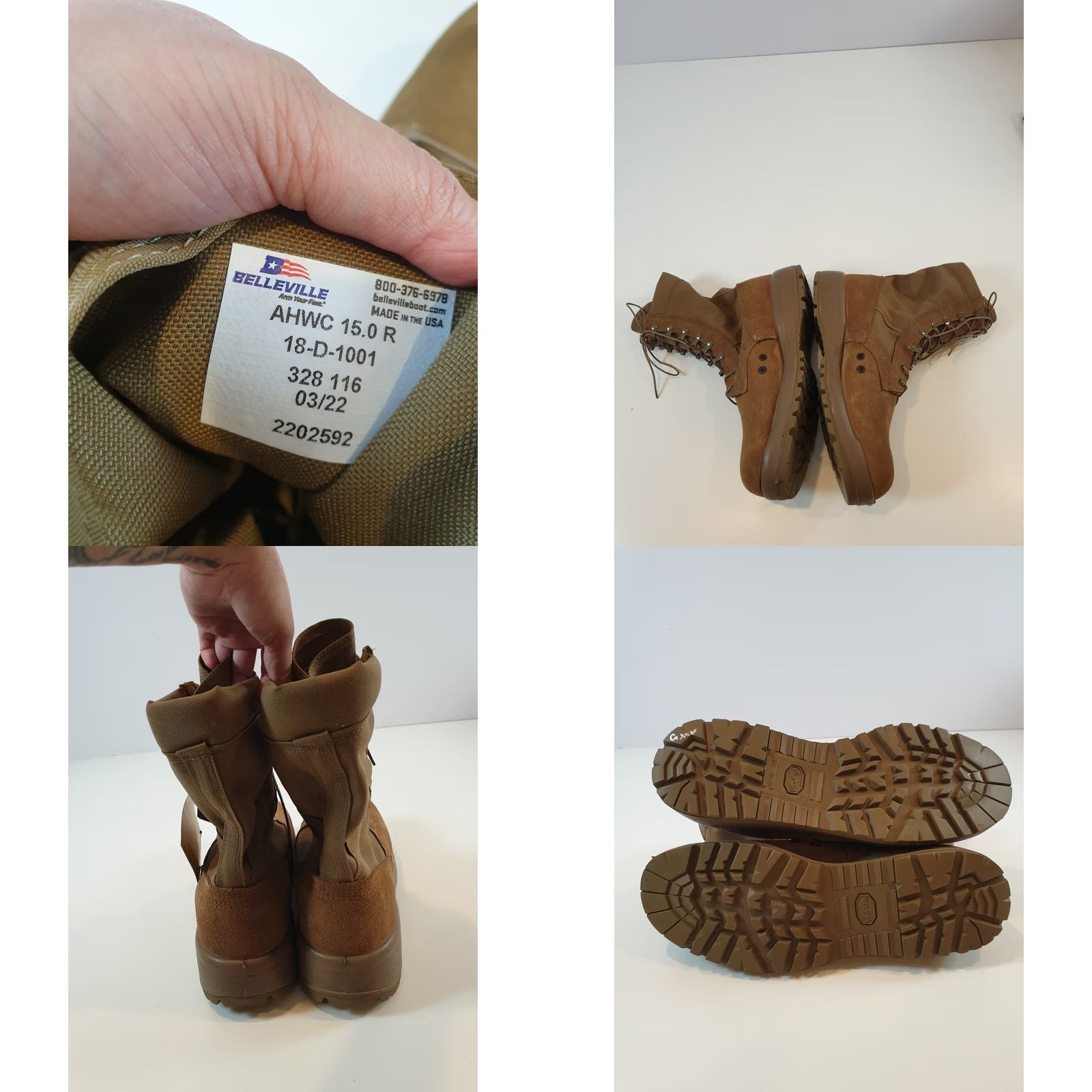 Vibram Belleville Mens Size 15 Brown Combat Military Vibram Sole Made USA AHWC Boots Size US 15 / EU 48 - 8 Thumbnail