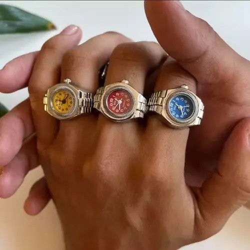 Jewelry × Sterling Silver Y2K 2000s Vintage Retro Silver Tone Watch Ring Round Face Size ONE SIZE - 3 Thumbnail