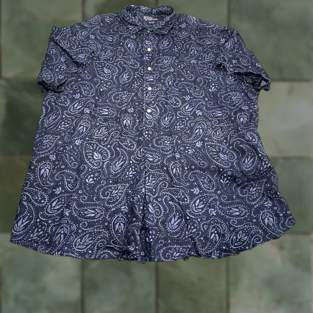Polo Ralph Lauren Button-Up Shirt Mens XXL Blue Floral Linen Short Sleeve