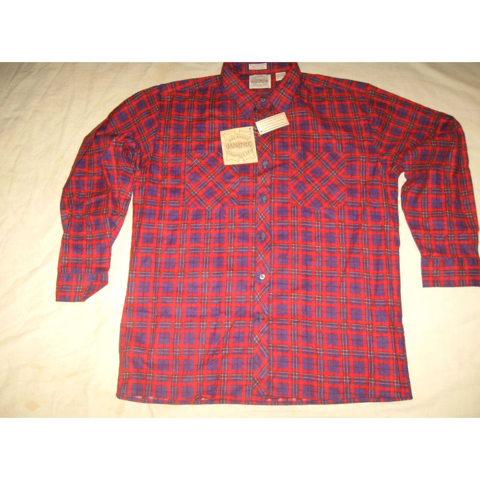 Vintage Saucatuck Men Flannel Shirt NEW Large Button-Down Western Plaid Cotton Long Sleeve Shirt Mens Red Vintage with Pockets Size US L / EU 52-54 / 3 - 2 Thumbnail