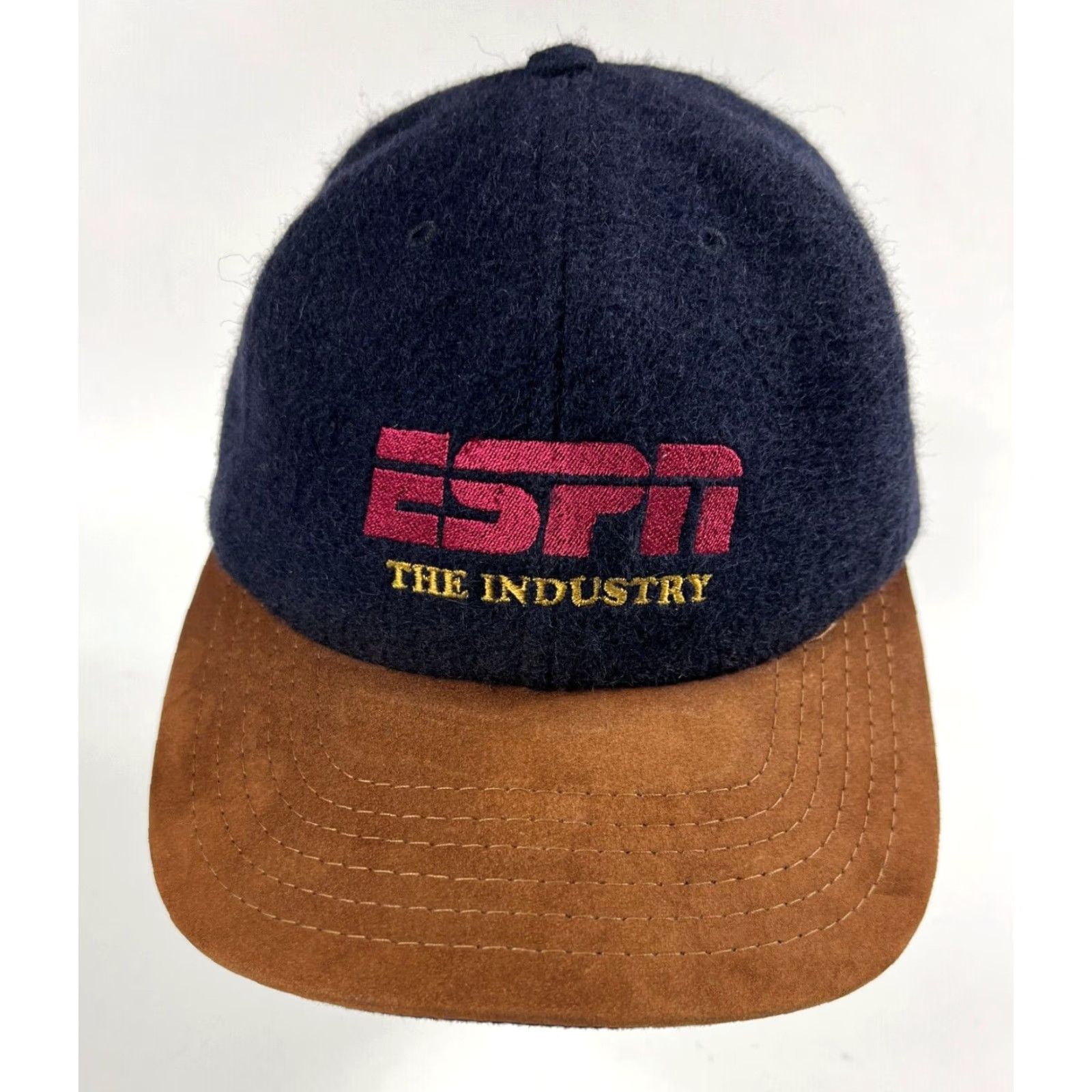 Vintage VINTAGE ESPN The Industry Strapback Hat Suede Brim Made in USA Navy Blue Adult One Size Adjustable Mens 90s Sports Hat Size ONE SIZE - 2 Thumbnail