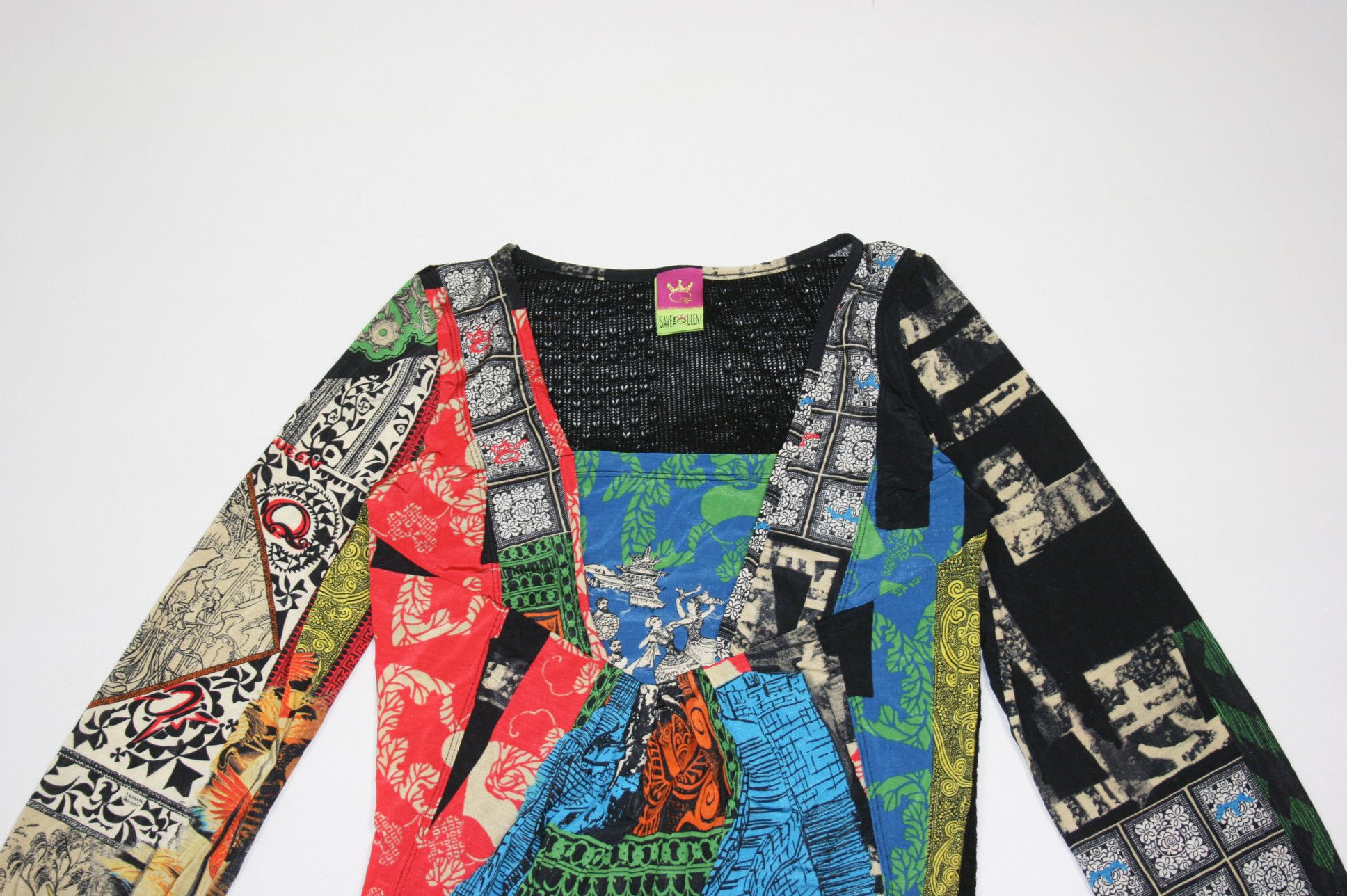 Vintage 00S Save The Queen Printed Stretch Y2K Blouse Size M / US 6-8 / IT 42-44 - 3 Thumbnail