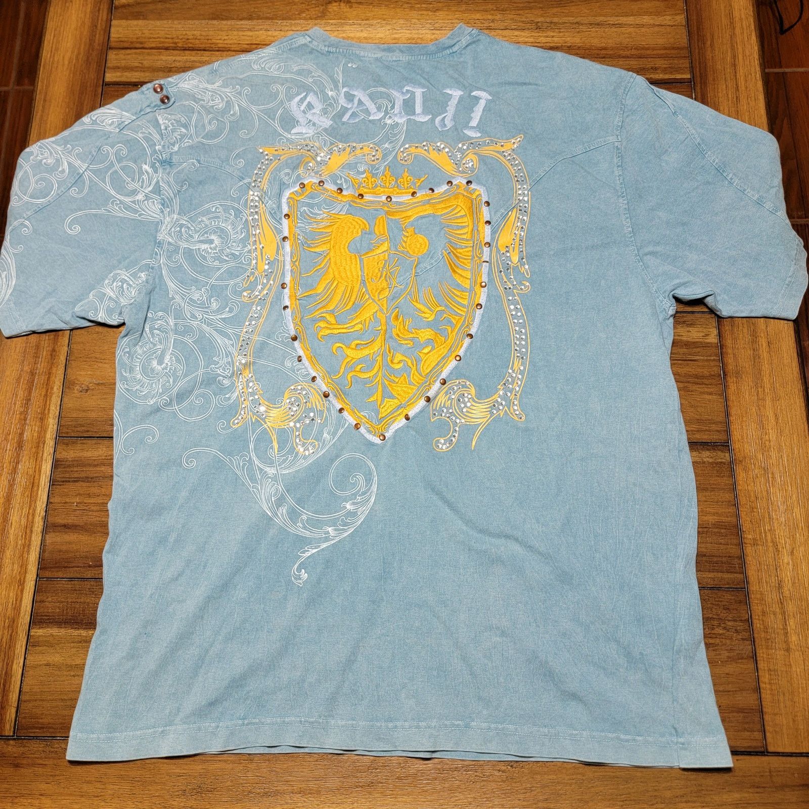 Other Light Blue Unisex Tee w/ Bling & Gold Crest - Size 3XL* Size US XXL / EU 58 / 5 - 4 Thumbnail