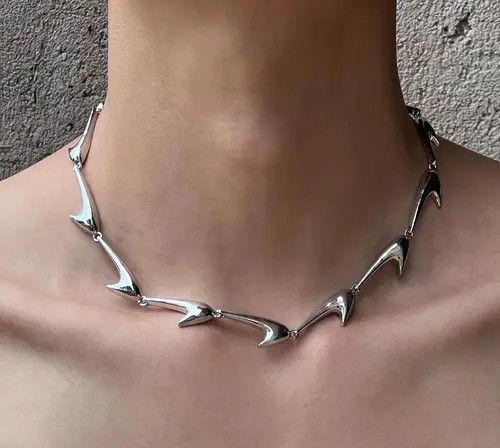 Jewelry Silver Modern Spike Link Necklace, Chunky Chain Necklace Size ONE SIZE - 1 Thumbnail