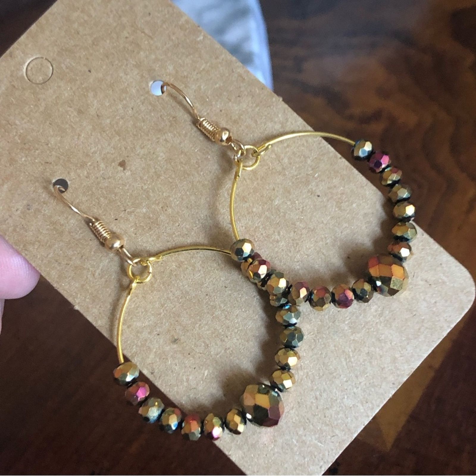 Handmade Handcrafted beaded wire dangle earrings Size ONE SIZE - 2 Thumbnail