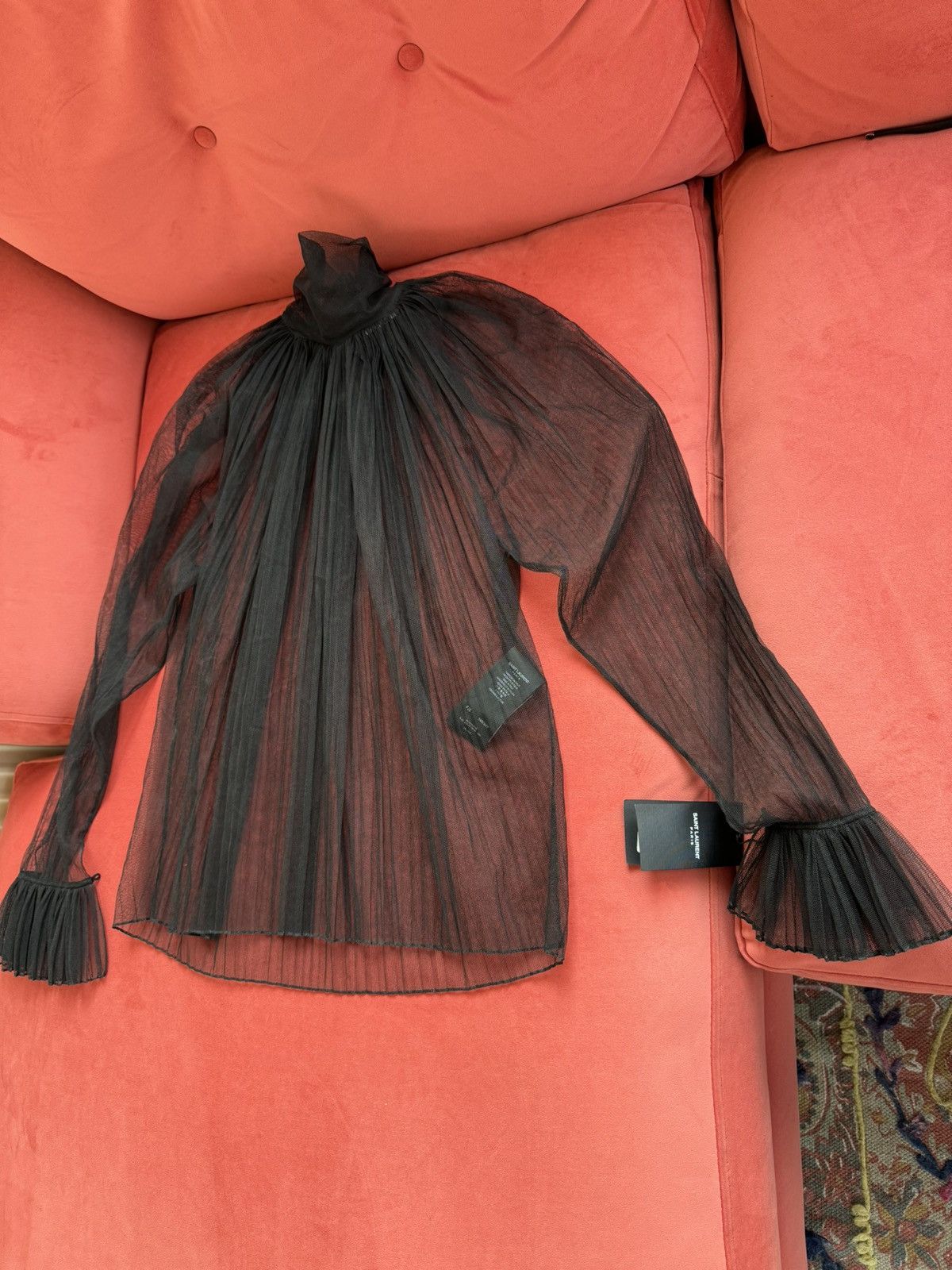 Saint Laurent Paris New Saint Laurent silk-tulle gathered blouse, size S Size S / US 4 / IT 40 - 10 Thumbnail
