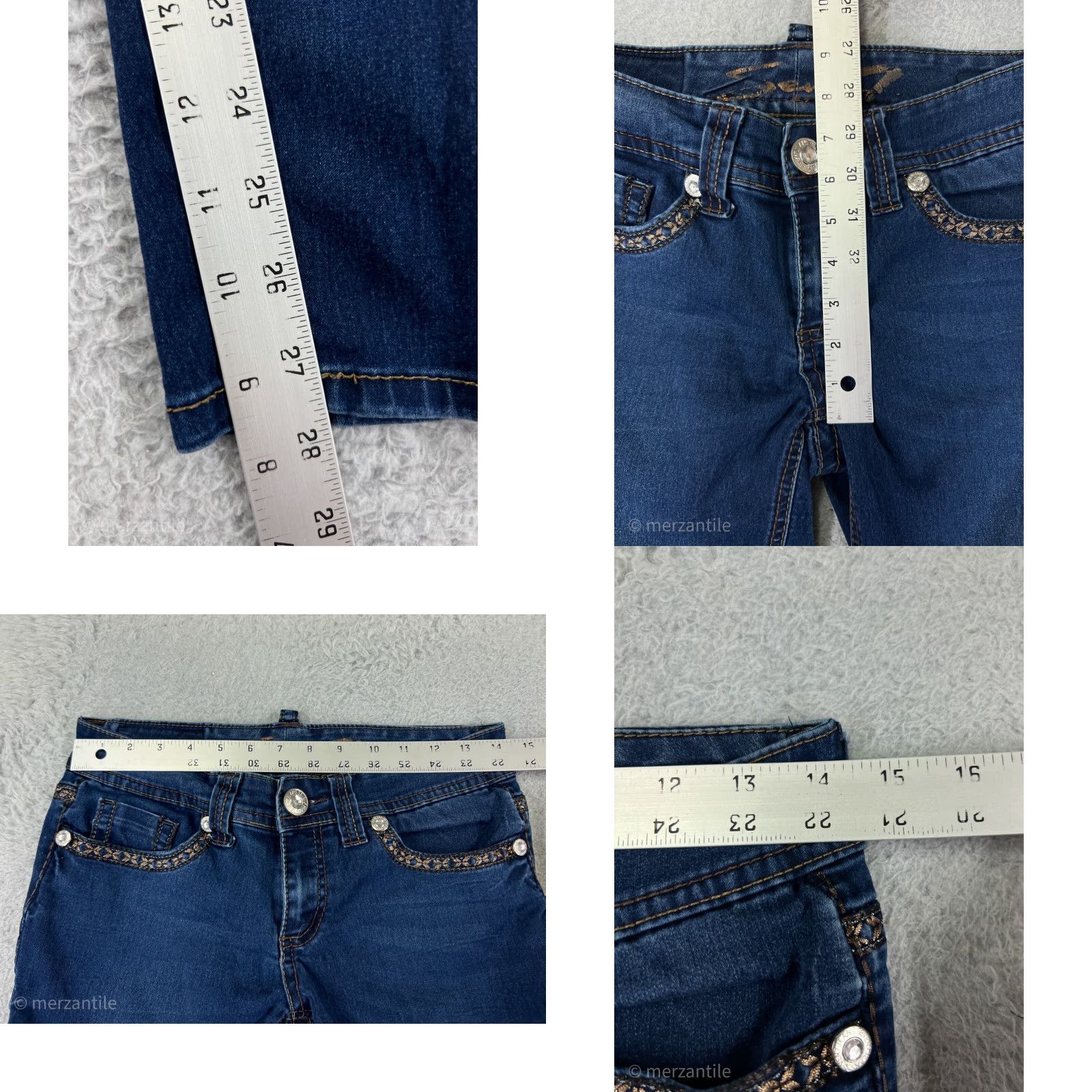 Vintage Seven7 Jeans Womens Jeans 29 Blue Denim Skinny Tapered Cotton Blend Embellished Size 29" - 9 Thumbnail