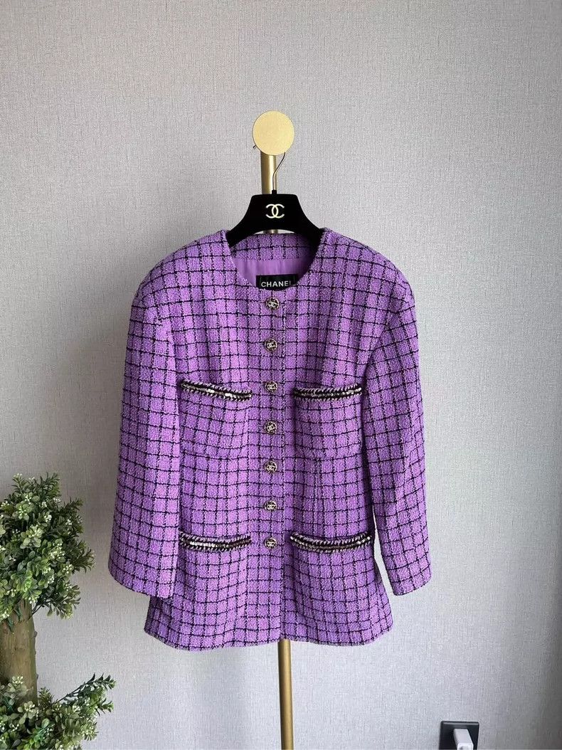 Chanel Chanel 22S Purple Plaid Button Jacket - dmc Size US S / EU 44-46 / 1 - 1 Thumbnail