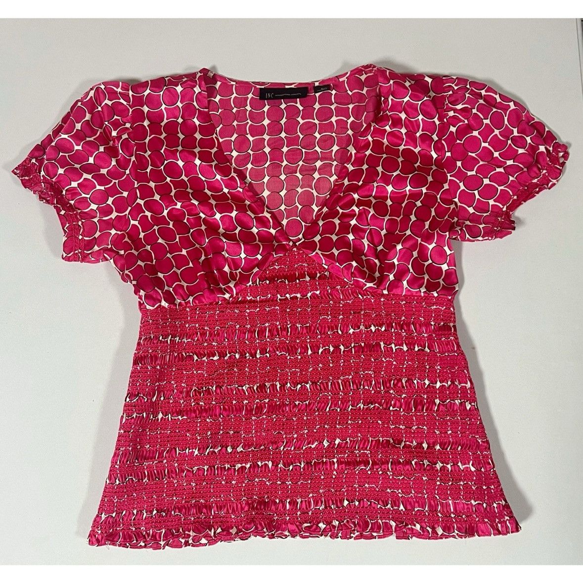 I.N.C INC Pink Circles Abstract Silk Shirt Top Blouse Size 6 🩷✨ Size M / US 6-8 / IT 42-44 - 1 Thumbnail