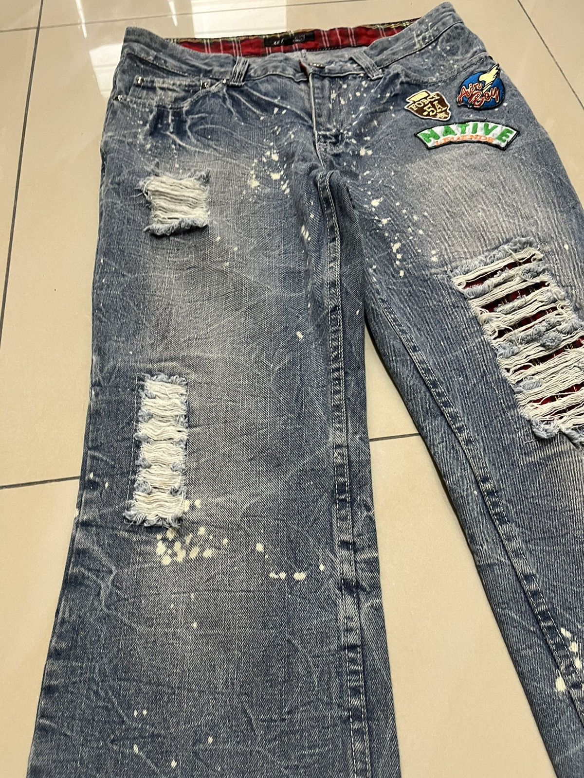 Japanese Brand Zerosail thrashed Punk distressed paint splatter jean F1 Size US 31 - 4 Thumbnail