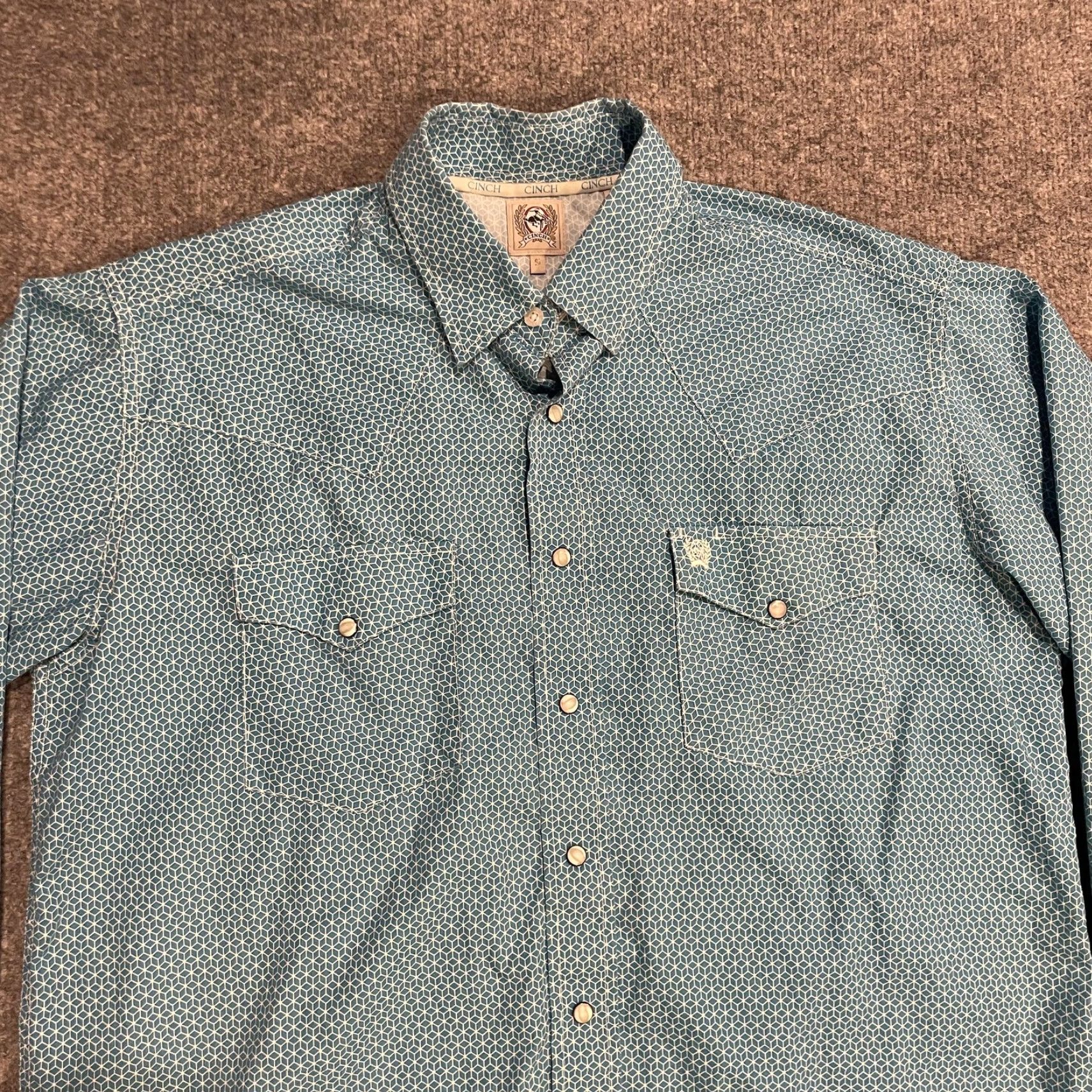 Vintage Cinch Shirt Geometric Blue Western Long Sleeve Mens S Snap Front Button-Up Embroidered Pockets Size US S / EU 44-46 / 1 - 3 Thumbnail
