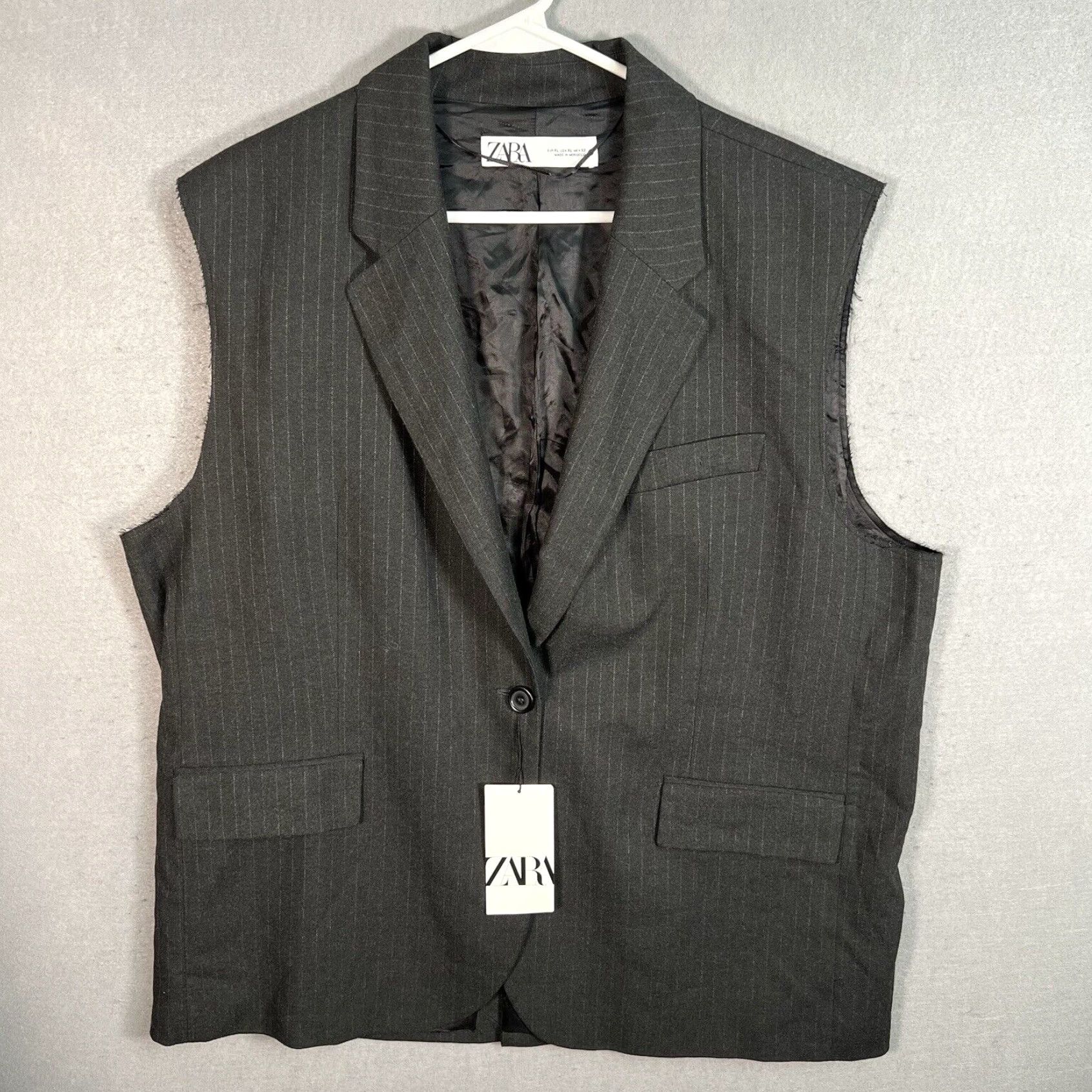 Zara Gray Pinstripe One Button Classic Business Sleeveless Blazer for Women Size XL by Zara Grailed