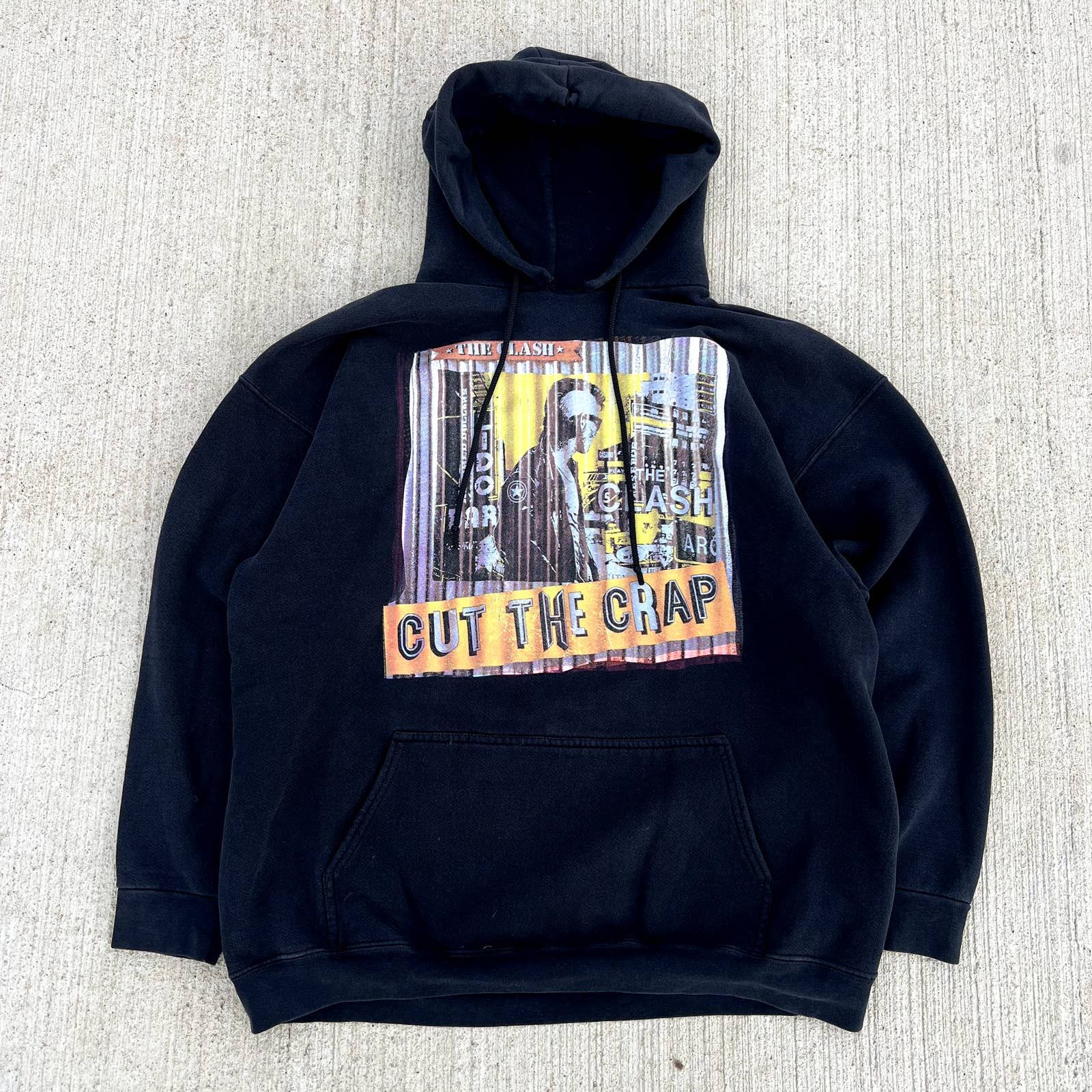 image of The Clash Cut The Crap Vintage Band Hoodie in Black, Men's (Size XL)