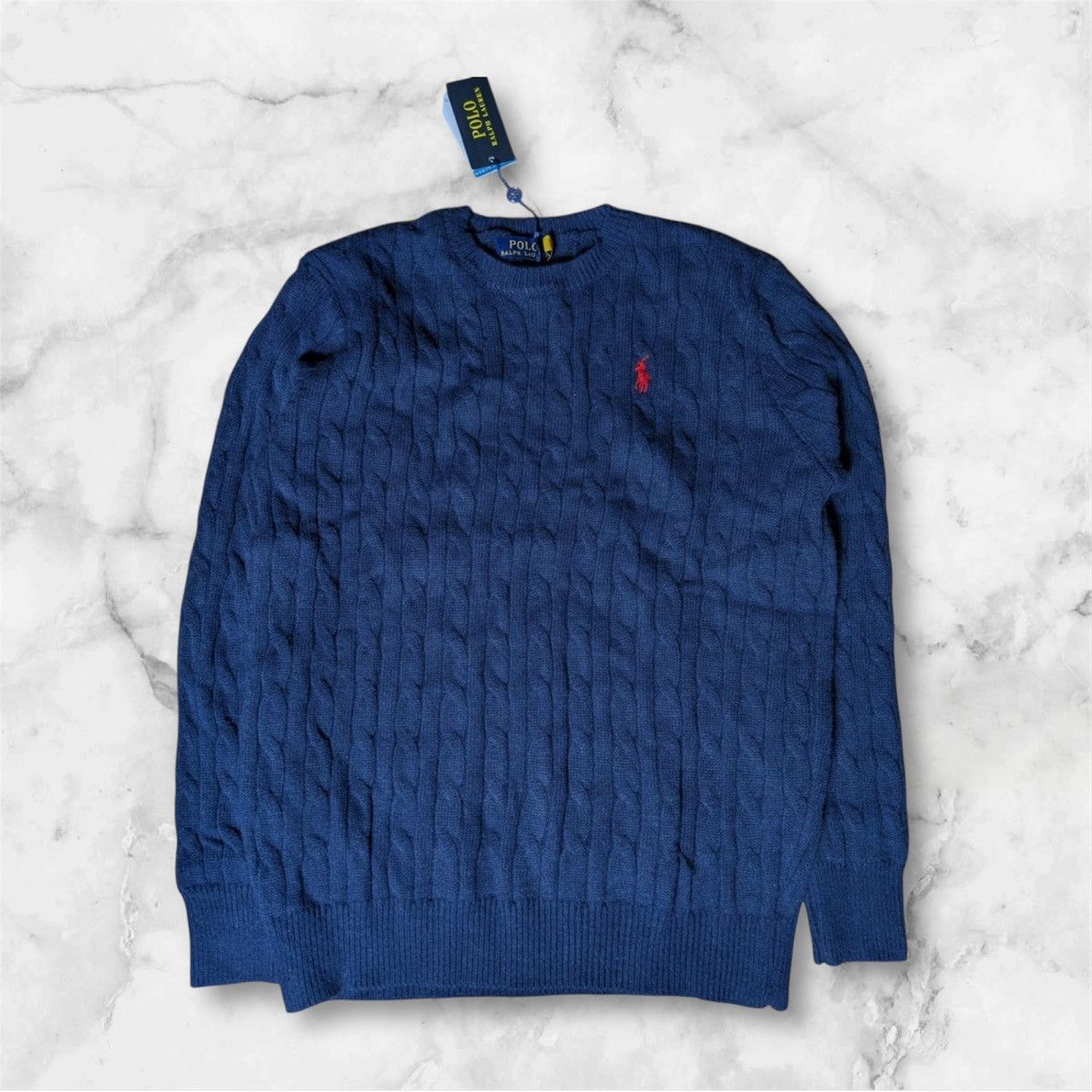 Ralph Lauren Polo Ralph Lauren Herren Pullover Blau Zopfmuster Size US L / EU 52-54 / 3 - 2 Thumbnail