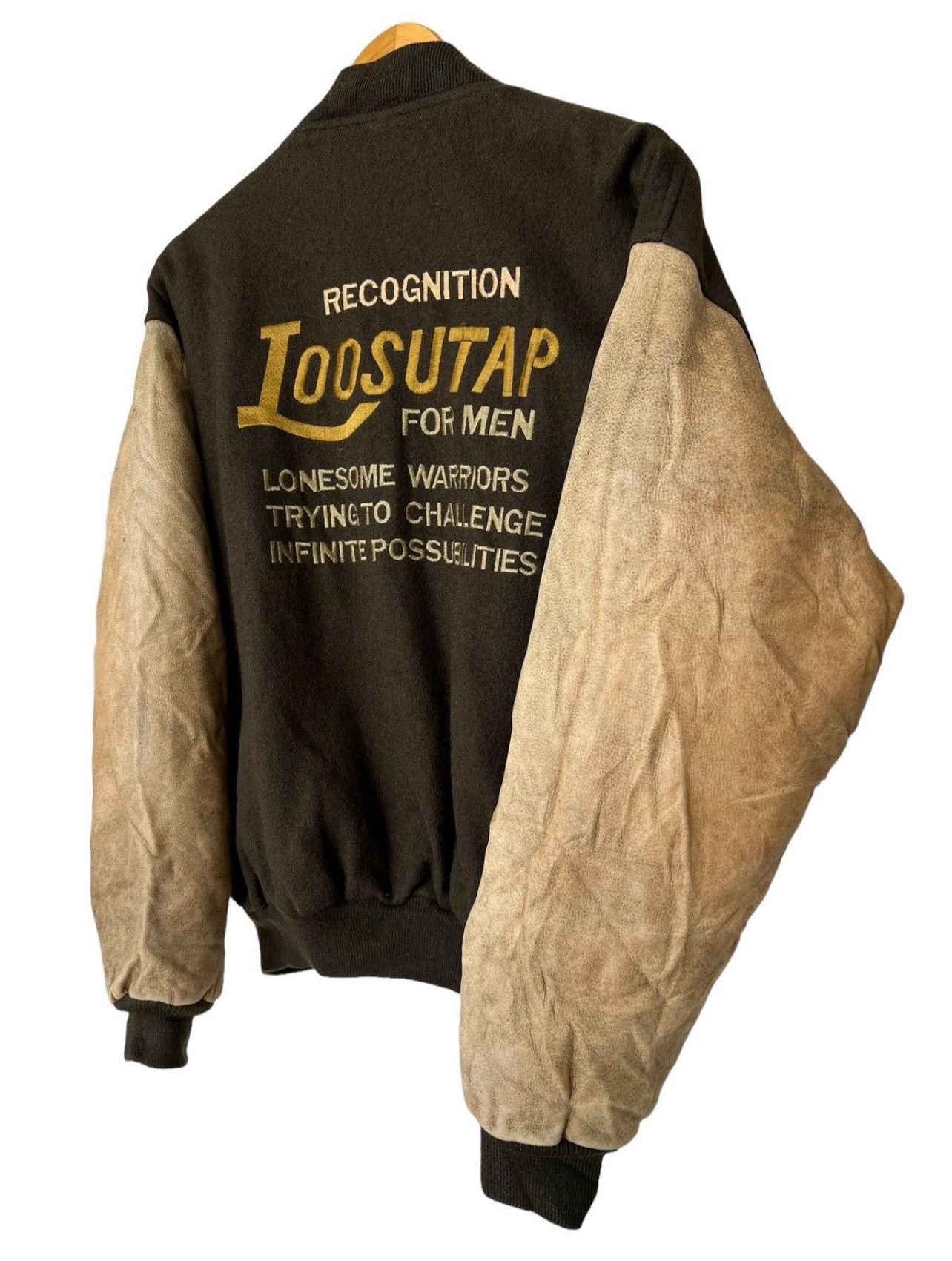 Vintage Loosutap Patch Embroidered Green Leather Varsity Jacket Size US L / EU 52-54 / 3 - 4 Thumbnail