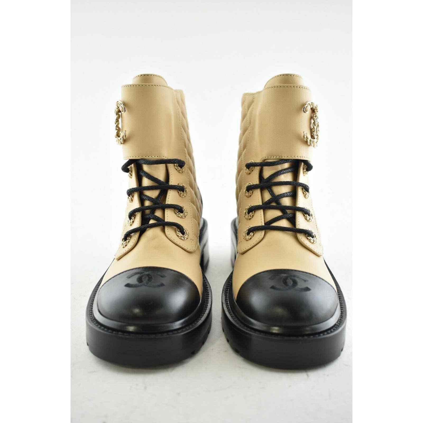 Chanel 20A Quilted Chain Combat Lace Up Tie Ankle Short Boot 40.5 Size US 10.5 / IT 40.5 - 6 Thumbnail