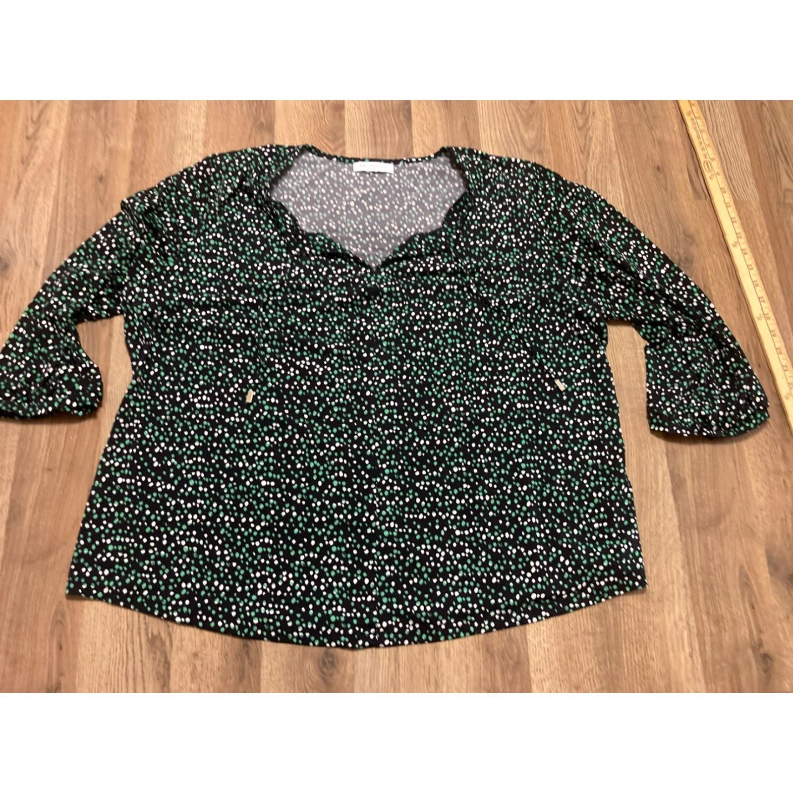 Liz Claiborne Liz Claiborne Shirt XL-2XL Green White Black 3/4 Sleeve V-neck Womens Size XXL / US 16-18 / IT 52-54 - 2 Thumbnail