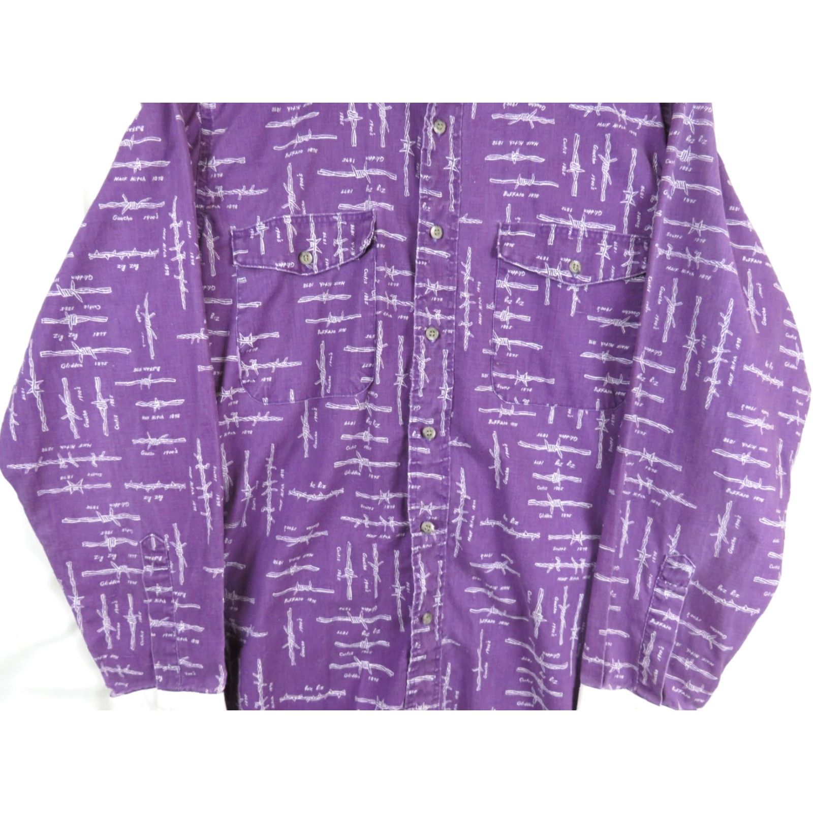 Wrangler VTG Wrangler western ranch Barbwire print shirt 90's rodeo cowboy 15 34 LS Size US L / EU 52-54 / 3 - 3 Thumbnail