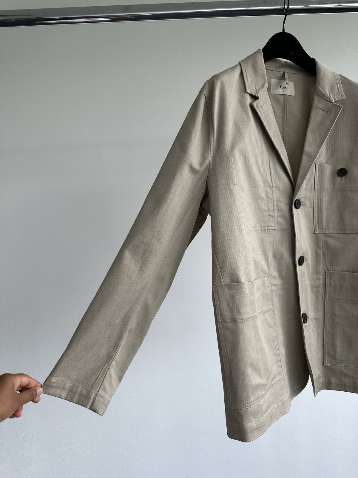 Folk Folk Mens Beige Herringbone Workwear Blazer Jacket Size US M / EU 48-50 / 2 - 3 Thumbnail