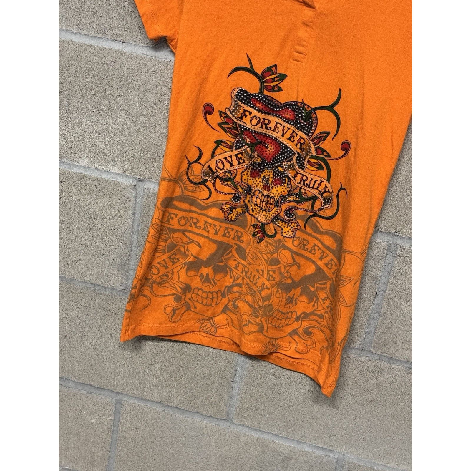 Other Vtg Y2K Skull Rhinestone Studded Polo Dress Orange Medium Size M / US 6-8 / IT 42-44 - 5 Thumbnail