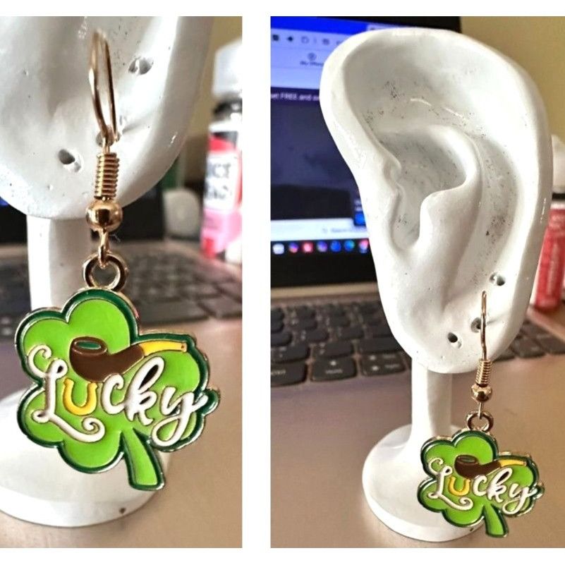 Handmade St Patricks Day Shamrock Earrings Lucky Hand Painted Metal N Size ONE SIZE - 3 Thumbnail