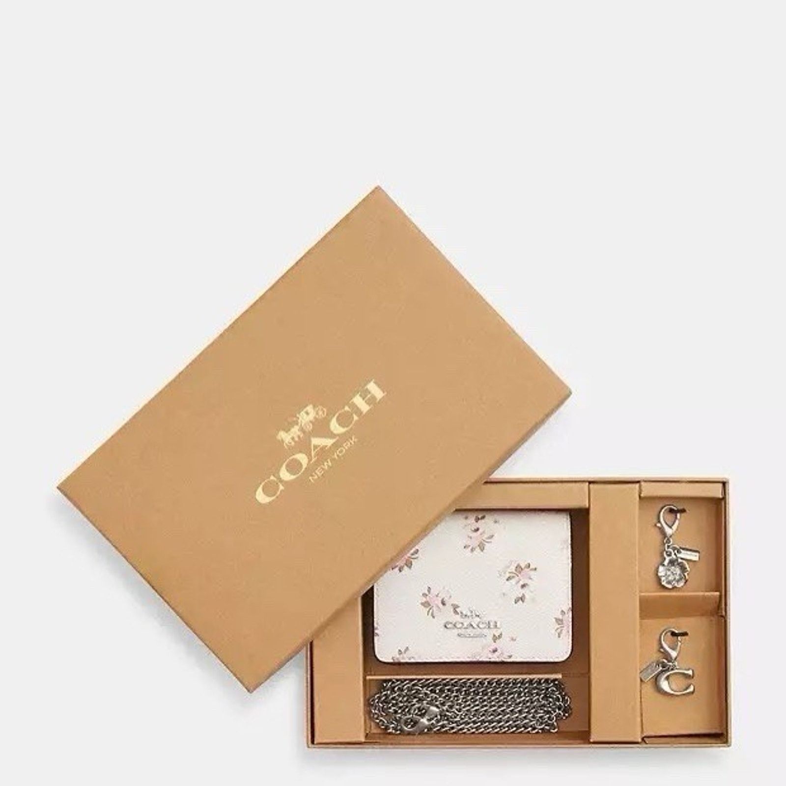Coach NWT Coach Boxed Mini Wallet On A Chain Floral Chalk CAL70 Size ONE SIZE - 6 Thumbnail