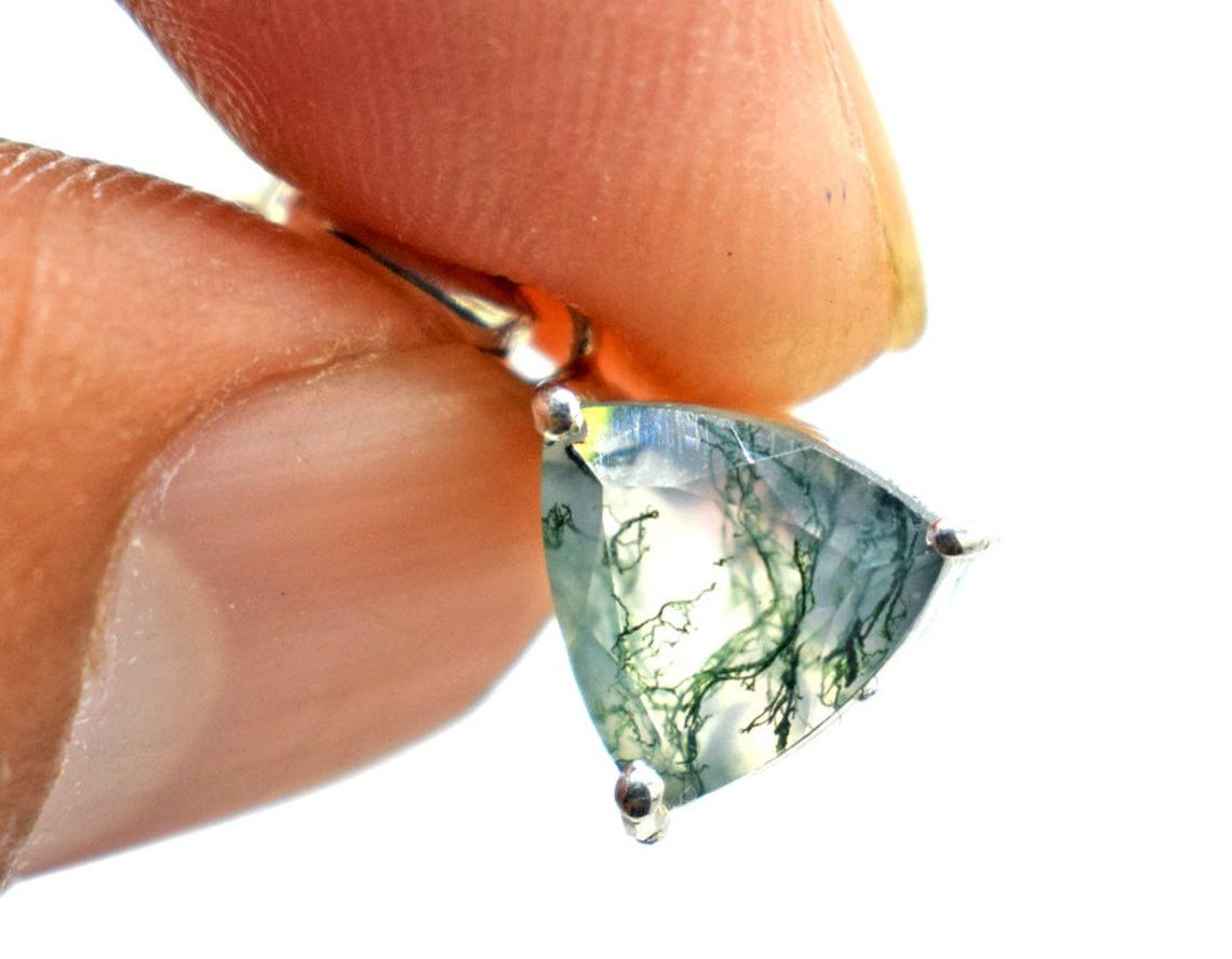 Handmade Triangle Moss Agate Necklace: 925 Sterling Silver Pendant Size ONE SIZE - 3 Thumbnail