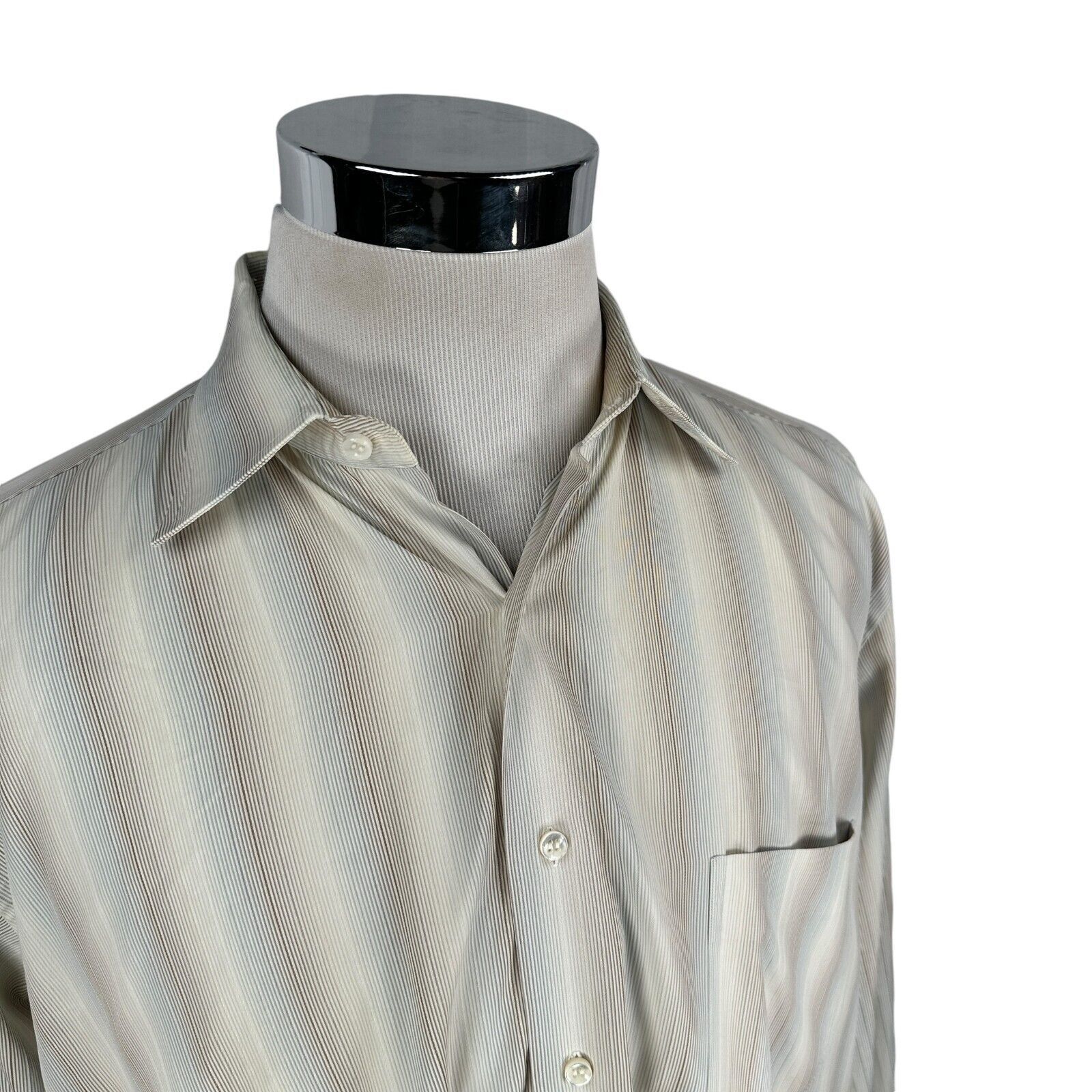 The Unbranded Brand Marol Bolgna Dress Shirt Mens 43 17 Cream Blue Brown Striped Size US L / EU 52-54 / 3 - 2 Thumbnail