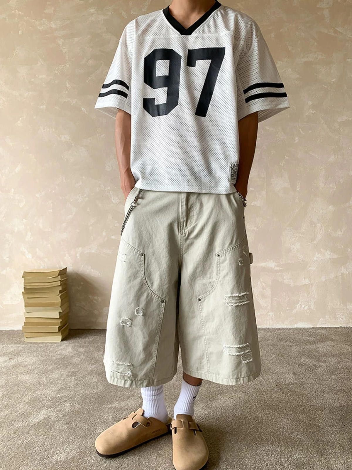 Jean Washed Destroyed Lumberjack Cargo Shorts | Relaxed 7/10 Cut Size US 33 - 3 Thumbnail