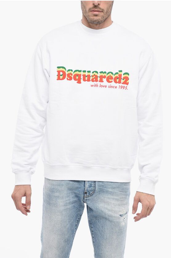 image of Dsquared2 Crew Neck With Love Brushed Cotton Hoodie in White, Men's (Size Medium)