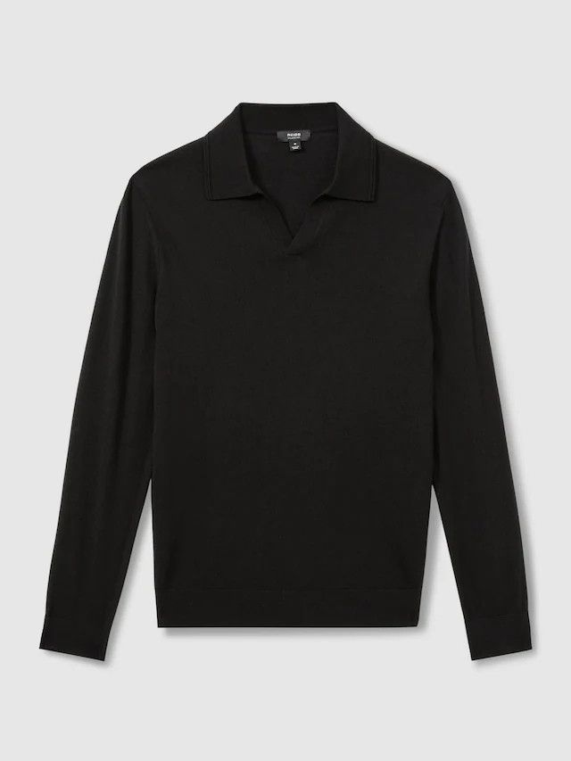 Reiss Reiss Black Milburn Wool Open Collar Polo Shirt M Size US M / EU 48-50 / 2 - 2 Thumbnail