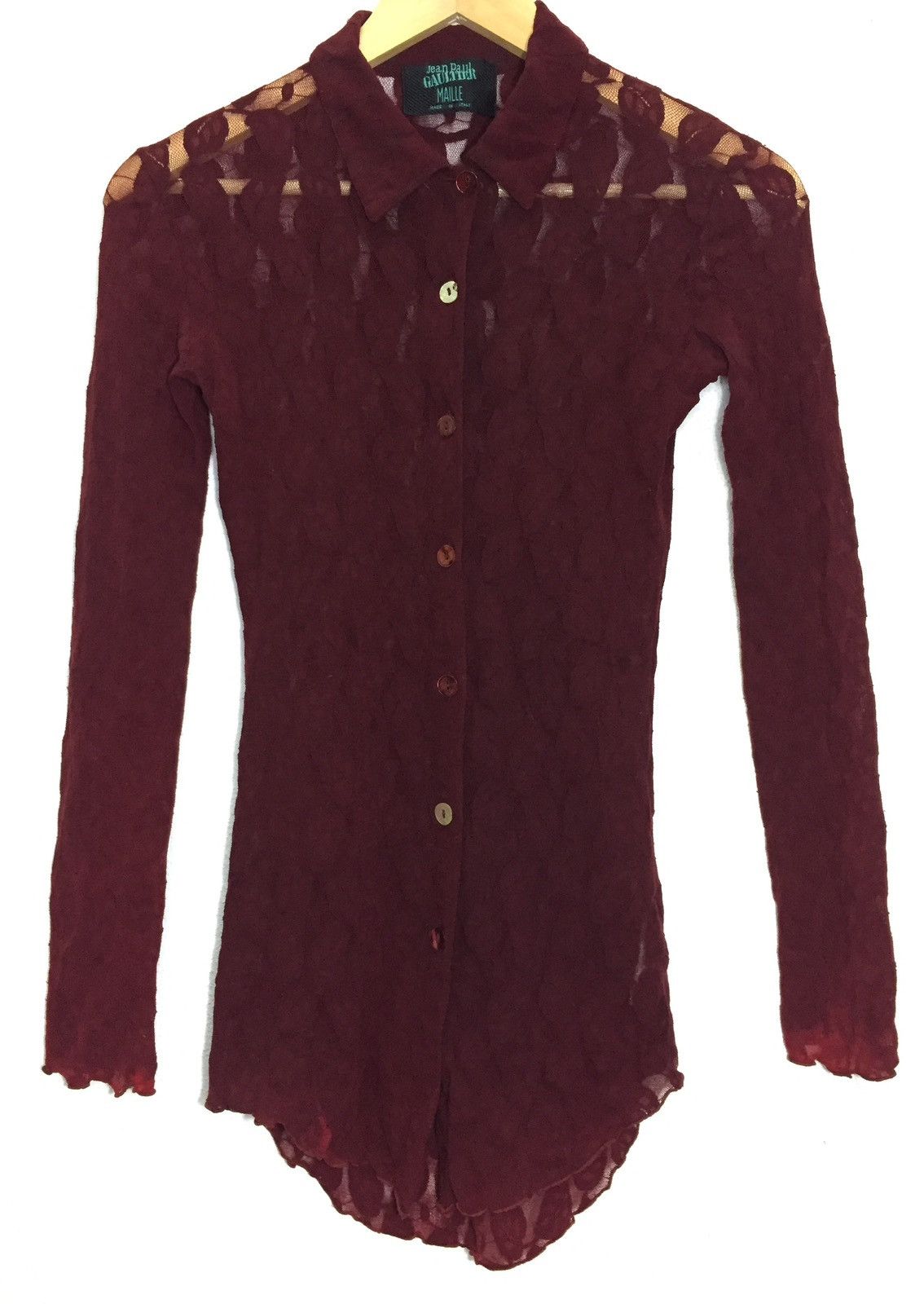 Jean Paul Gaultier Vintage 90s Jean Paul Gaultier Maille Fuzzi Maroon Lace Mesh Size S / US 4 / IT 40 - 1 Thumbnail