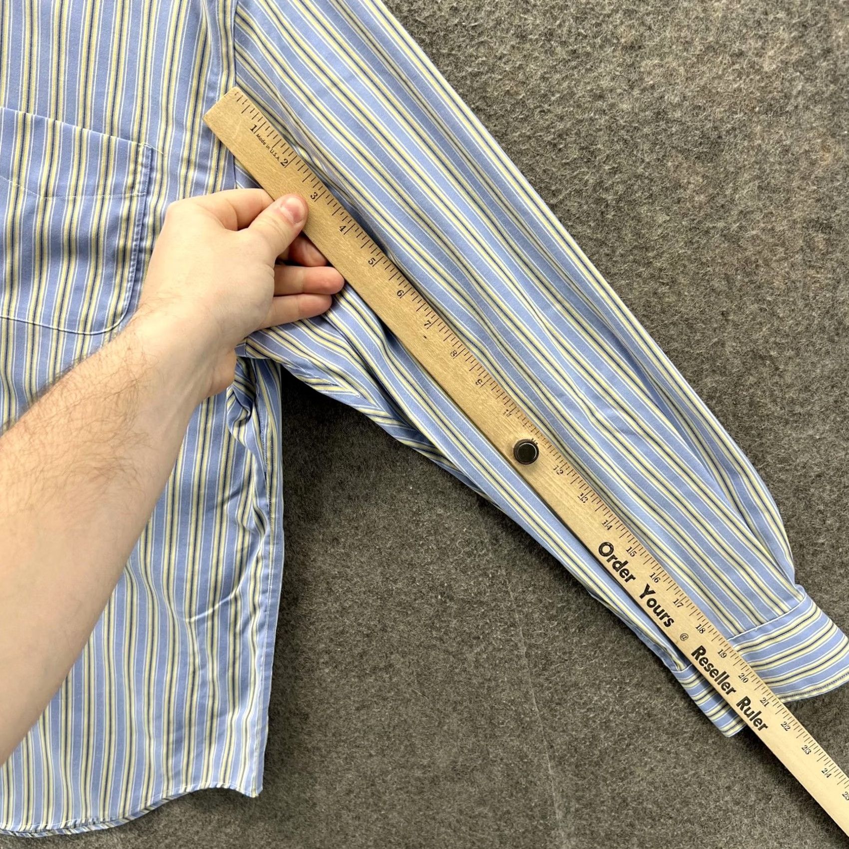 Ralph Lauren Lauren Ralph Lauren Dress Shirt Mens 16 32/33 Blue Stripe Non-Iron Cotton Shirt Men Long Sleeve Button-Down Collar Size 42R - 7 Thumbnail