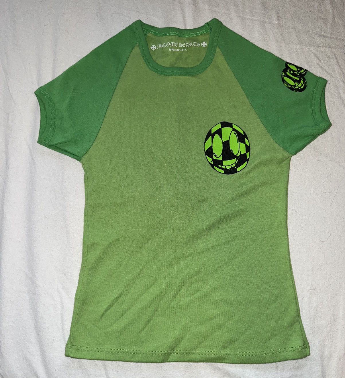image of Chrome Hearts Crop Top Baseball Tee in Lime Green, Women's (Size Small)