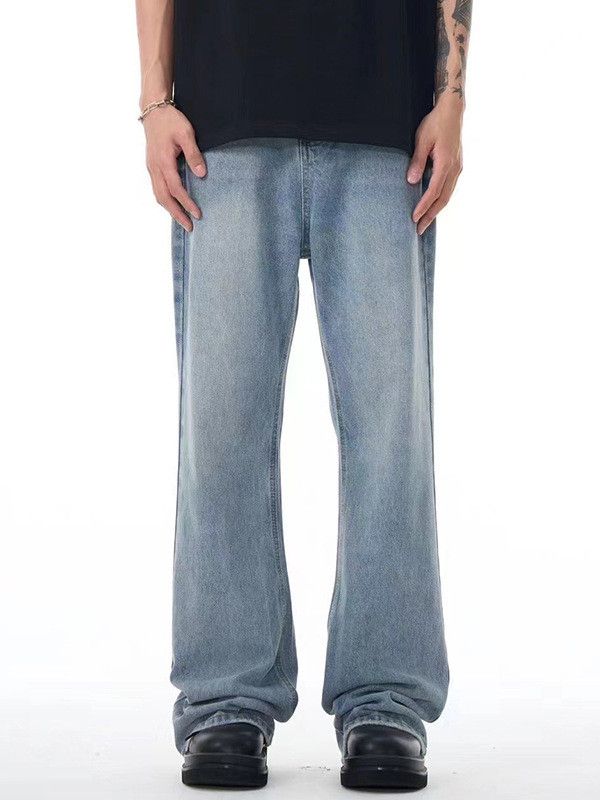 Jean Men's washed distressed casual loose flared jeans Size US 32 / EU 48 - 1 Thumbnail