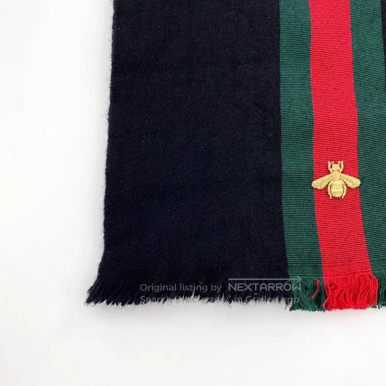 Gucci Gucci Black striped webbing bee embroidery wool tassel sca Size ONE SIZE - 3 Thumbnail