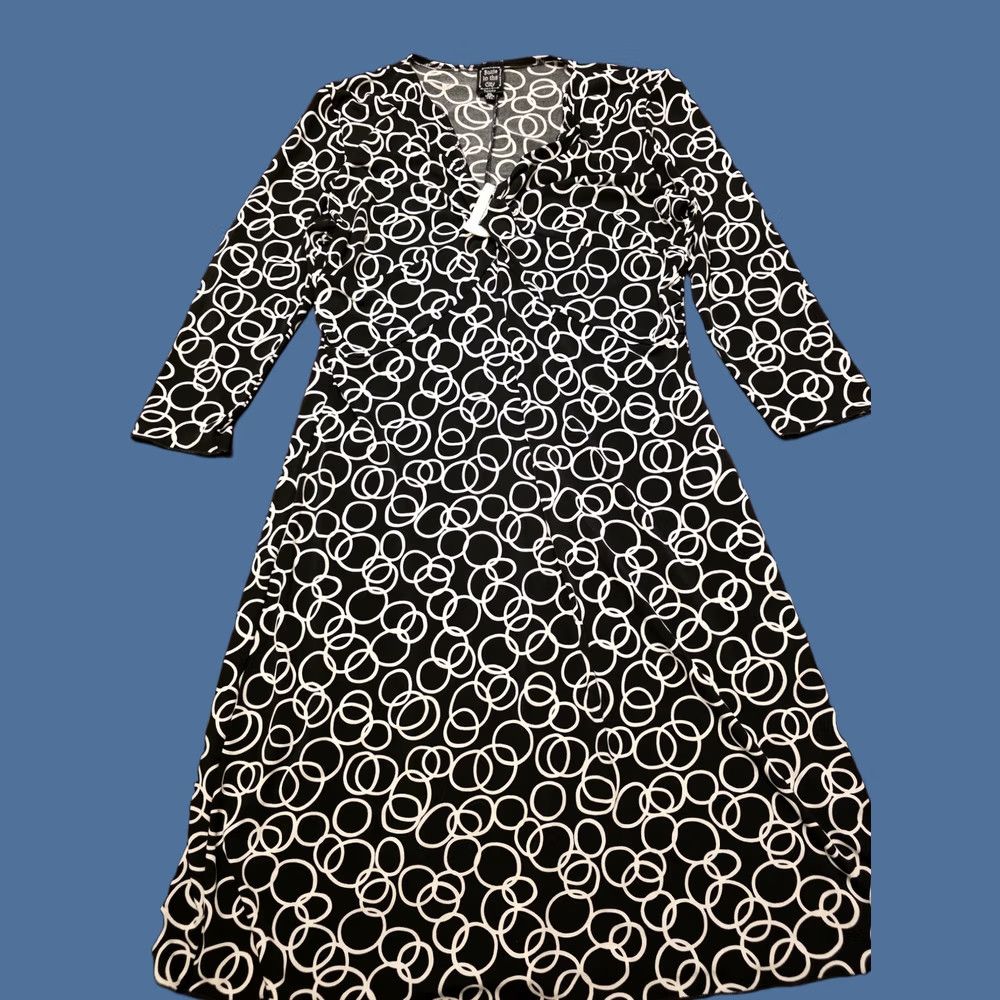 Vintage Suzie In The City Dress Womens Petite PL Black Circle Print Wrap Knee Length Size L / US 10 / IT 46 - 1 Thumbnail